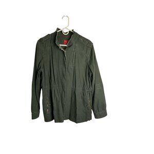 Elle Green Military Jacket Cotton Roll Tab Sleeves Elastic Waist Womens 1X